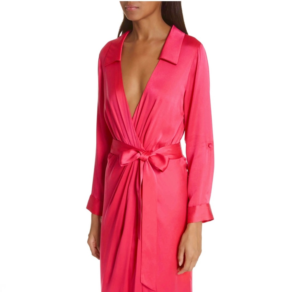 NEW ALICE + OLIVIA PINK SILK WRAP MAXI DRESS - Picture 3 of 12